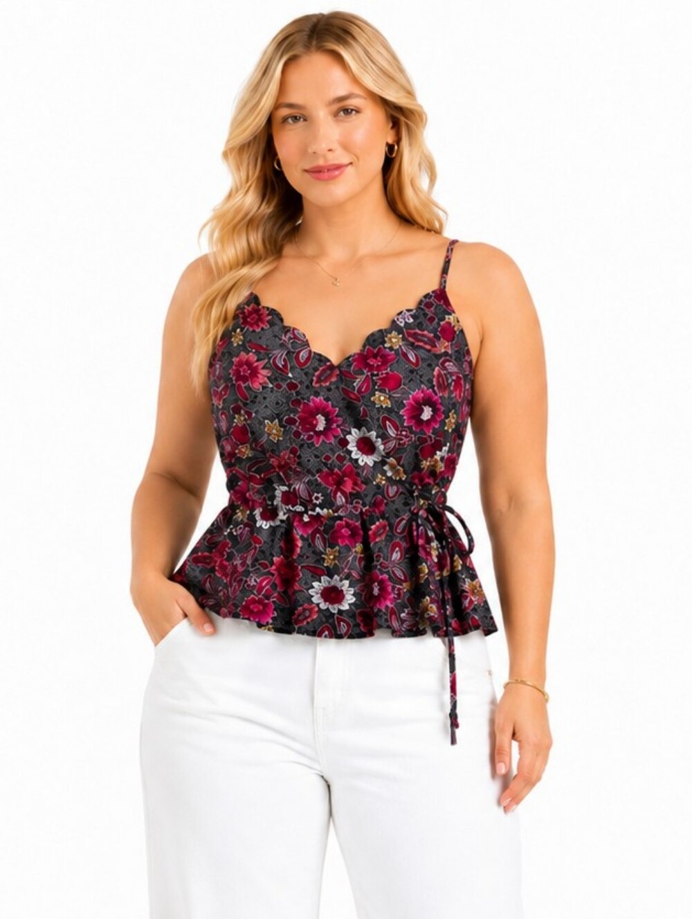 Nine Britton NWT Floral Peplum Bustier Cami Top Large Romantic Boho